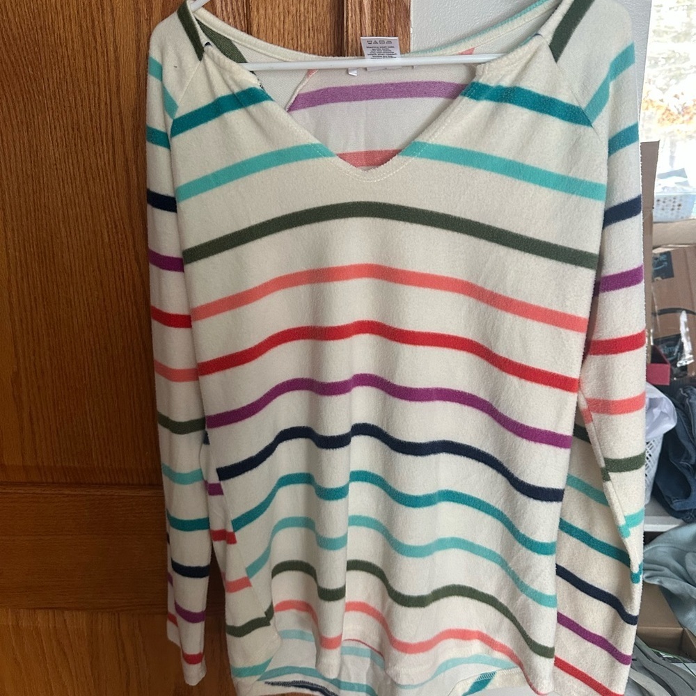 SO soft!! K.Jordan Striped Cream and Purple Top